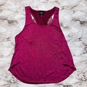 Day Trip Racer Back Lace Tank Top Maroon Women M Athleisure Active Preppy Sports